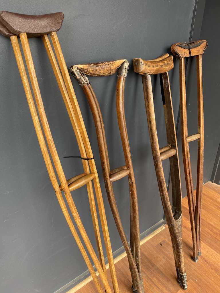WALKING AIDE, Crutches - Underarm Pair Vintage Wooden